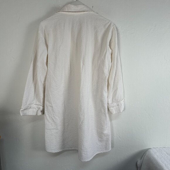 Jan de Luz Carmel Womens Textured Button Down Tunic Shirt Dress Medium White - Picture 2 of 8